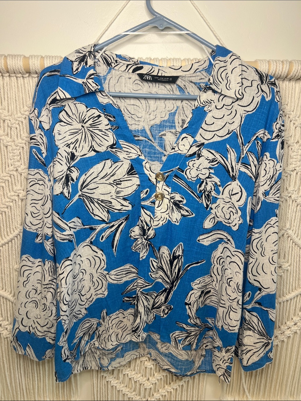 Zara Bright Blue Floral Button-Front Tunic